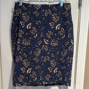 Banana Republic Dark Blue and Beige Floral Pencil Skirt